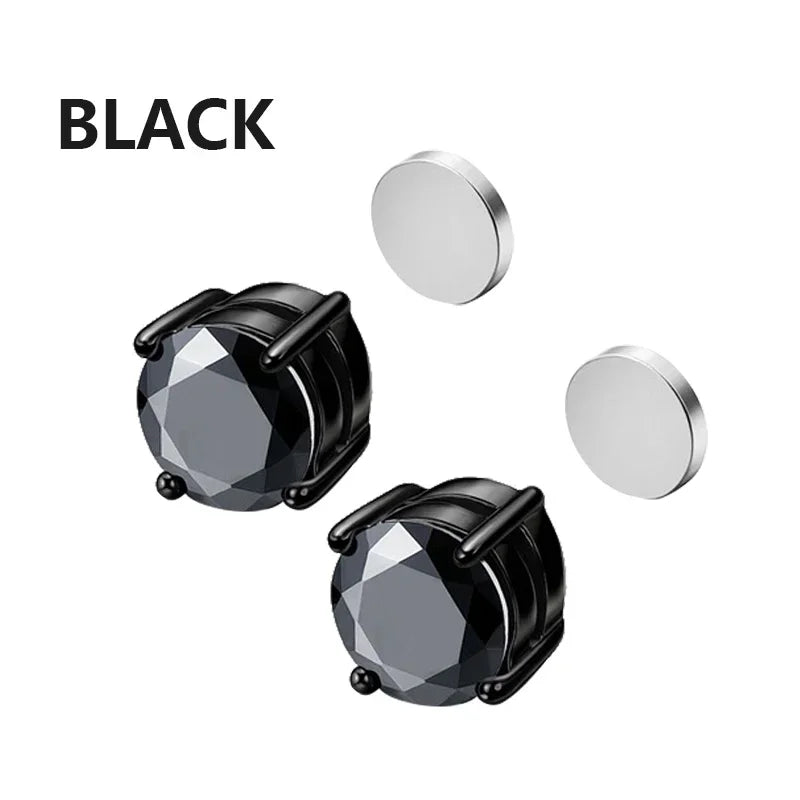 Magnetic Zircon Stud Earrings – Non-Piercing Unisex Punk Style (5–8mm)