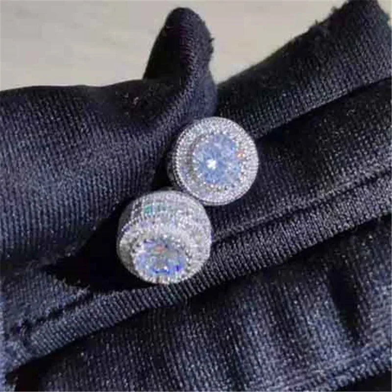 Austrian Crystal Round Stud Earrings – White/Yellow Gold Color for Women