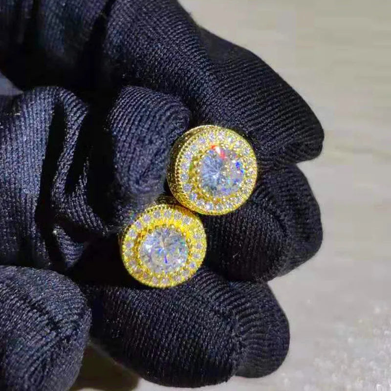 Austrian Crystal Round Stud Earrings – White/Yellow Gold Color for Women