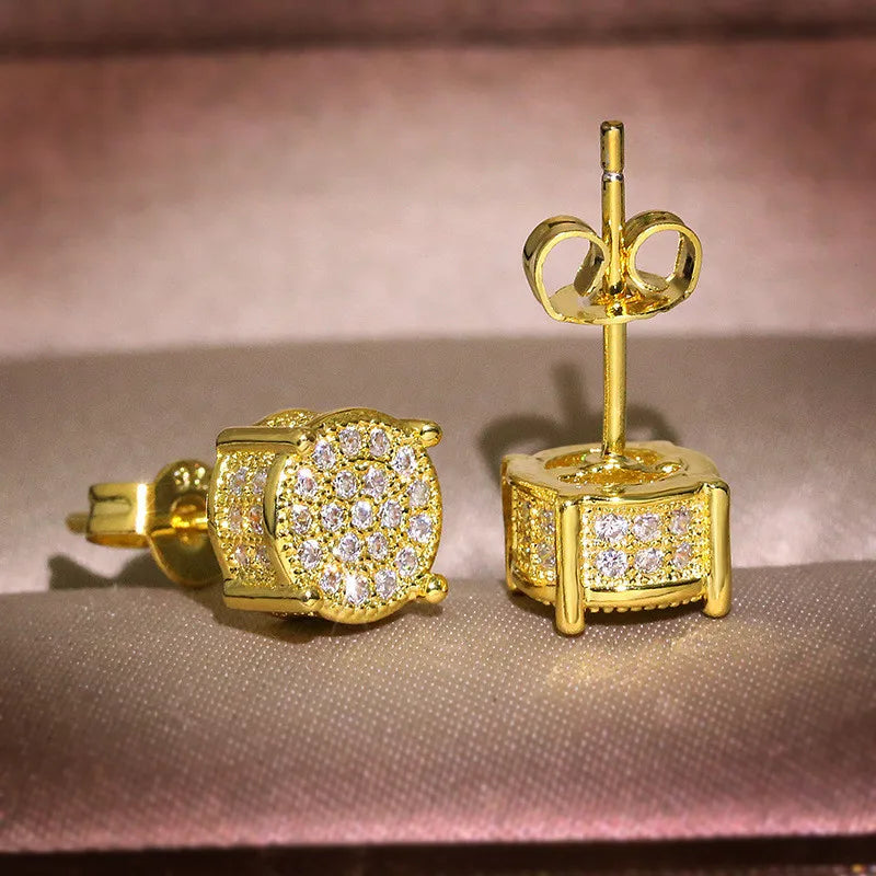 Austrian Crystal Round Stud Earrings – White/Yellow Gold Color for Women