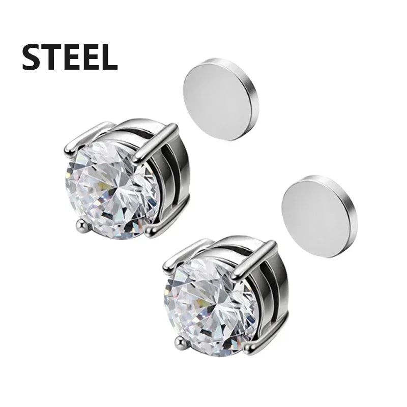 Magnetic Zircon Stud Earrings – Non-Piercing Unisex Punk Style (5–8mm)