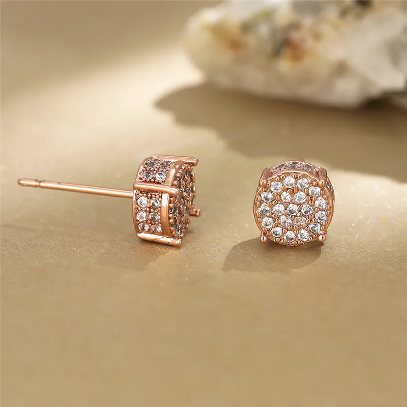 Austrian Crystal Round Stud Earrings – White/Yellow Gold Color for Women