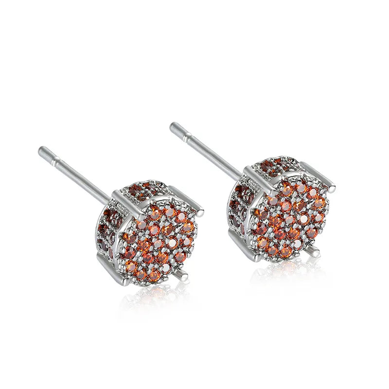 Austrian Crystal Round Stud Earrings – White/Yellow Gold Color for Women