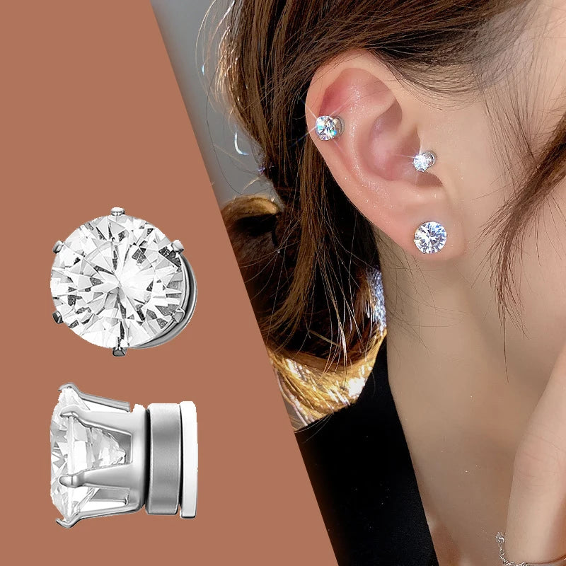 Magnetic Zircon Clip Stud Earrings – Non-Piercing Unisex (1/3/6 Pairs)