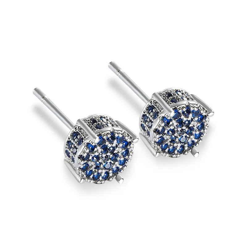Austrian Crystal Round Stud Earrings – White/Yellow Gold Color for Women