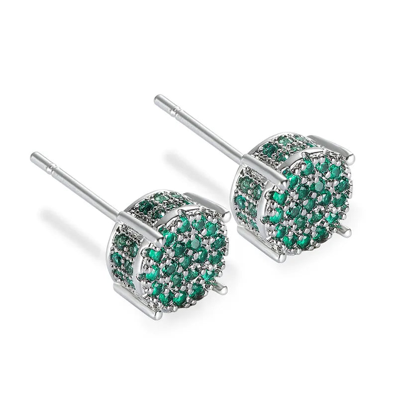 Austrian Crystal Round Stud Earrings – White/Yellow Gold Color for Women