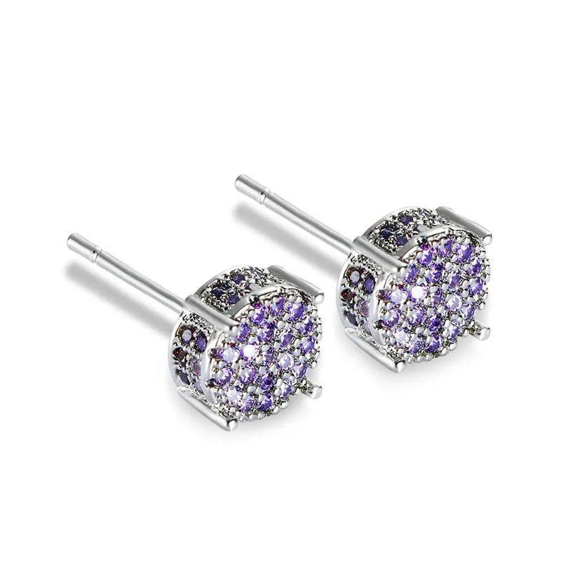 Austrian Crystal Round Stud Earrings – White/Yellow Gold Color for Women