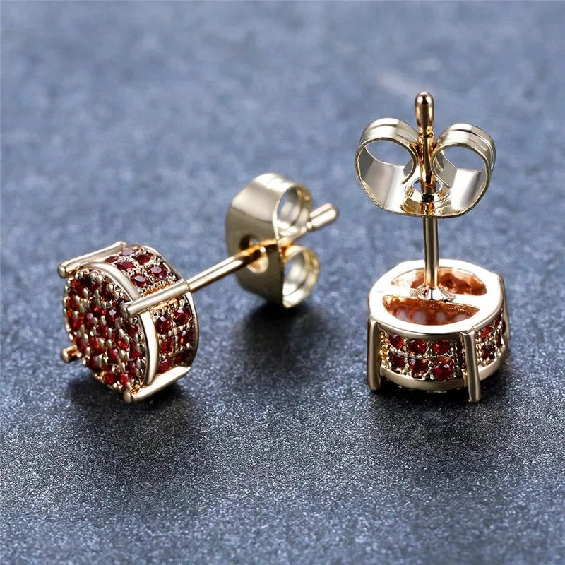 Austrian Crystal Round Stud Earrings – White/Yellow Gold Color for Women