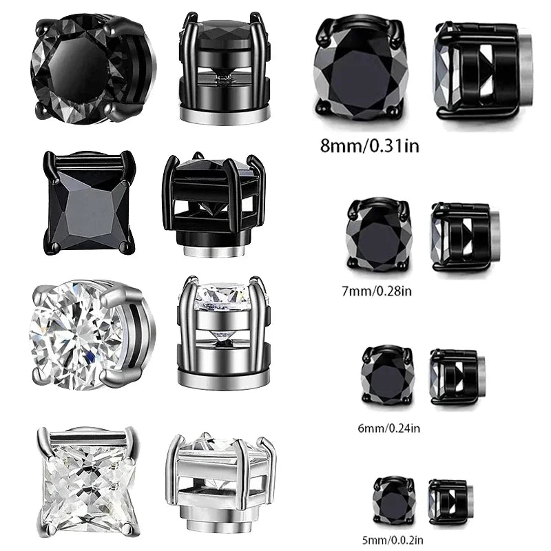 Magnetic Zircon Stud Earrings – Non-Piercing Unisex Punk Style (5–8mm)