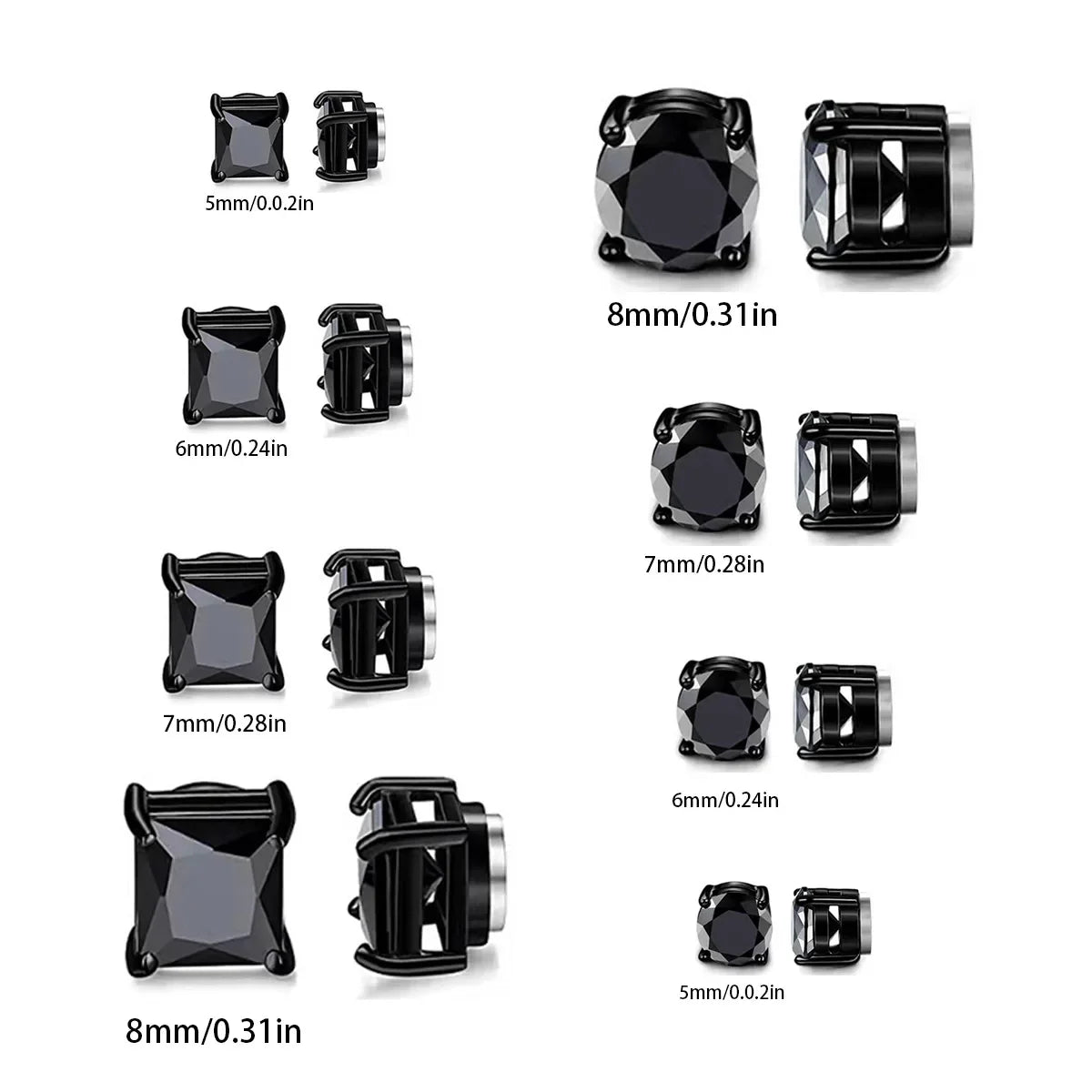 Magnetic Zircon Stud Earrings – Non-Piercing Unisex Punk Style (5–8mm)