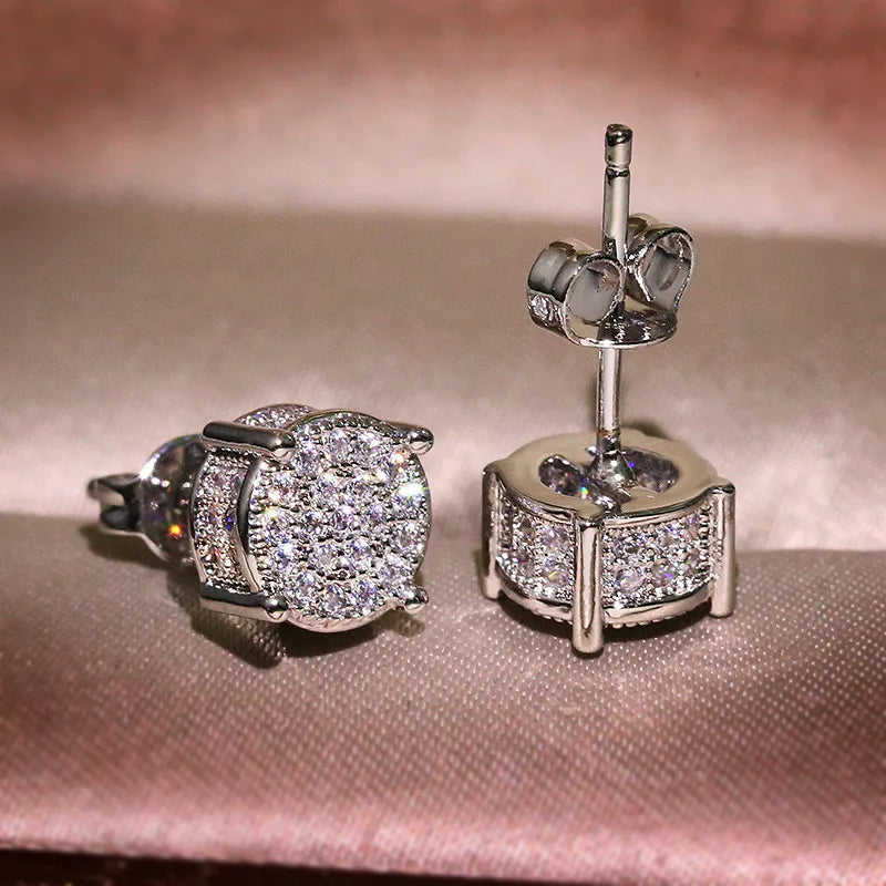 Austrian Crystal Round Stud Earrings – White/Yellow Gold Color for Women