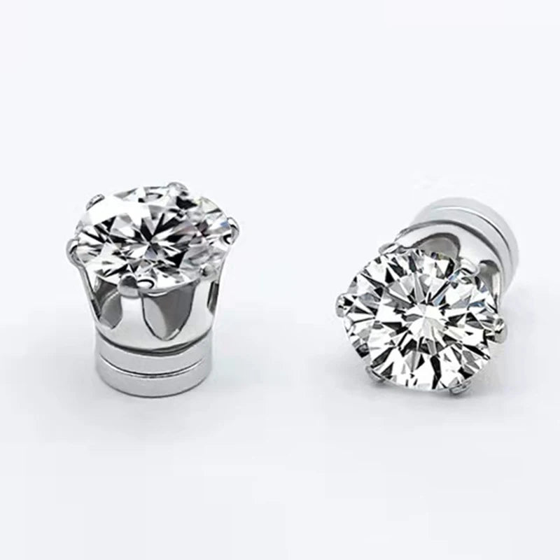 Magnetic Zircon Clip Stud Earrings – Non-Piercing Unisex (1/3/6 Pairs)